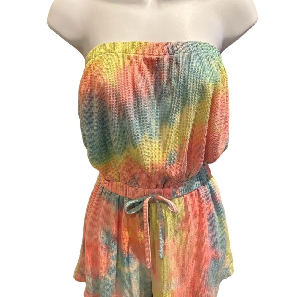 Full City Trends With Love Romper Rainbow Tie Dye Strapless Size Medium - Picture 2 of 11